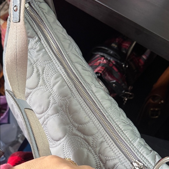 Coach Light Grey Silver Quilted Nylon Signature Hobo Bag - Picture 11 of 14